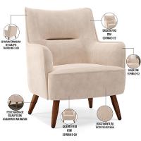 Kit 02 Poltronas Fixa Pés De Madeira Veludo Bege C-309 - 6