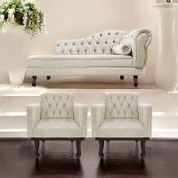 Kit Diva Recamier Diana 160Cm Lado Esquerdo E 02 Poltronas Classic Linho Bege - 7