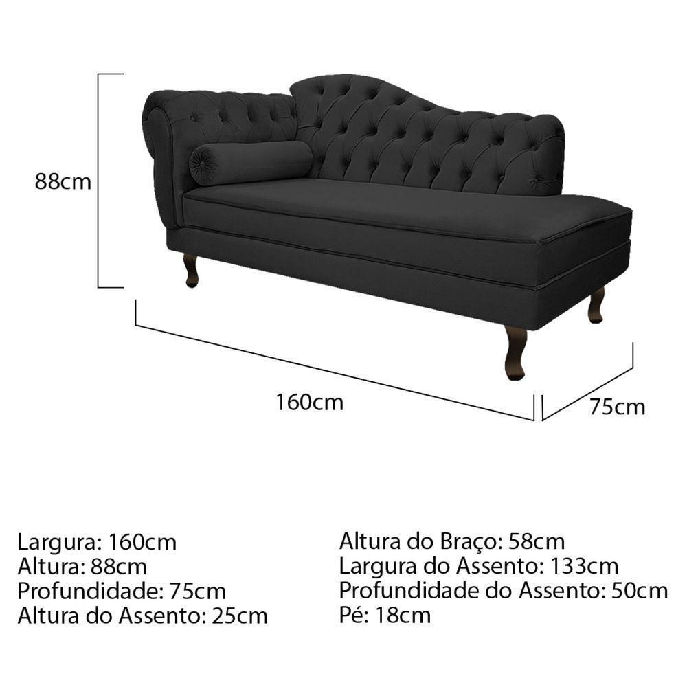 Kit Diva Recamier Diana 160Cm Lado Direito E 02 Poltronas Classic Linho Cinza Escuro - 6
