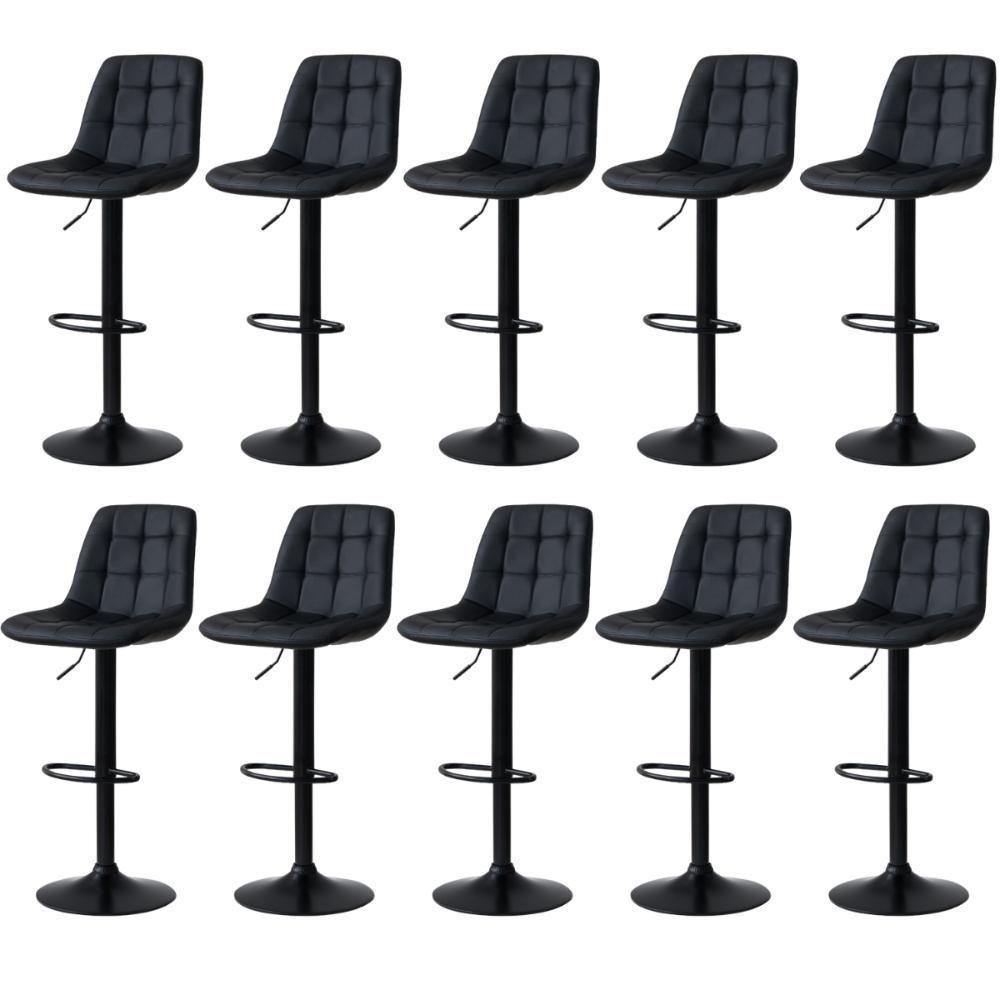 Kit 10 Banqueta Alta Elegance Estofada Com Base Giratória E Regulagem De Altura - Preto - 1