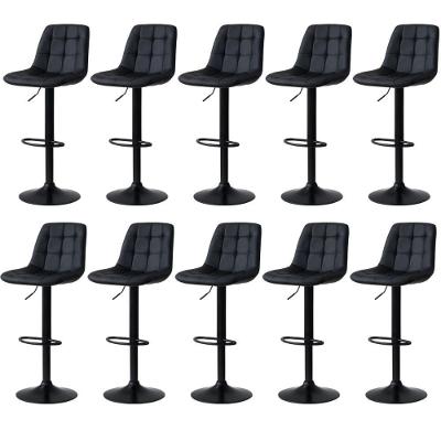 Kit 10 Banqueta Alta Elegance Estofada Com Base Giratória E Regulagem De Altura - Preto