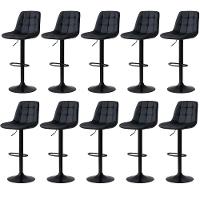 Kit 10 Banqueta Alta Elegance Estofada Com Base Giratória E Regulagem De Altura - Preto - 1