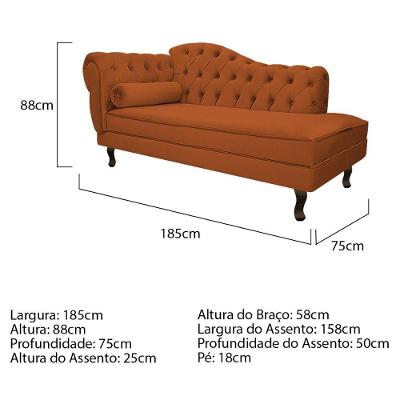 Kit Diva Recamier Diana 185Cm Lado Direito E 02 Poltronas Classic Suede Terracota