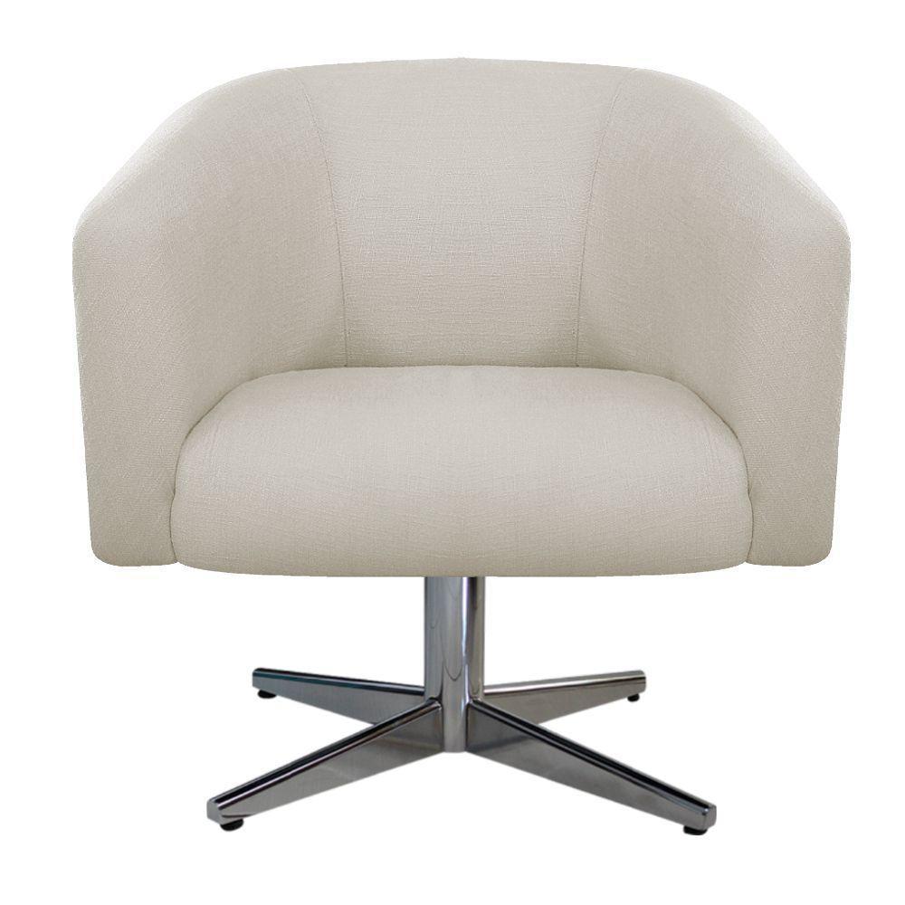 Kit 02 Poltronas Base Giratória De Metal Nozes E Linho Bege - 5