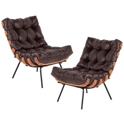 Kit 2 Poltronas Costela L04 Couro Marrom Café Lyam Decor
