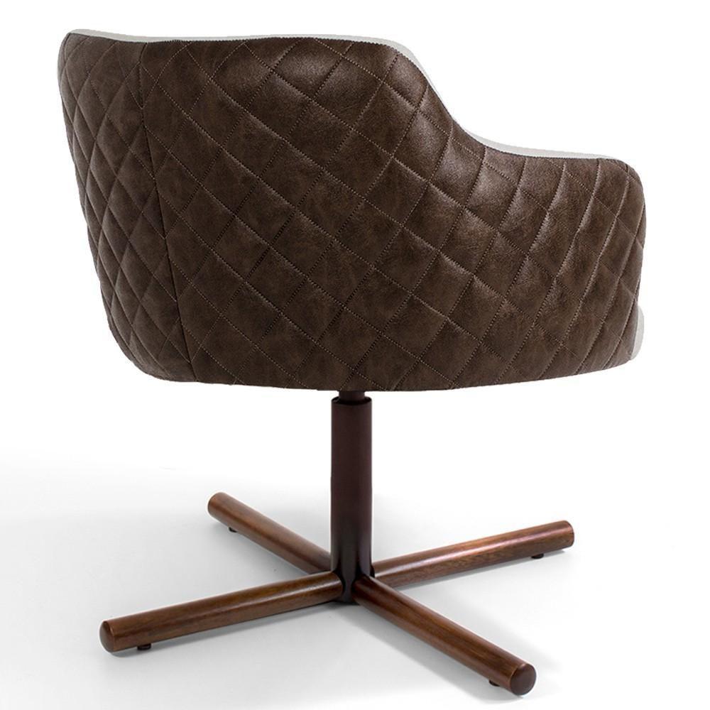 Kit 02 Poltronas Giratória Base Linho Bege Corano Marrom - 6