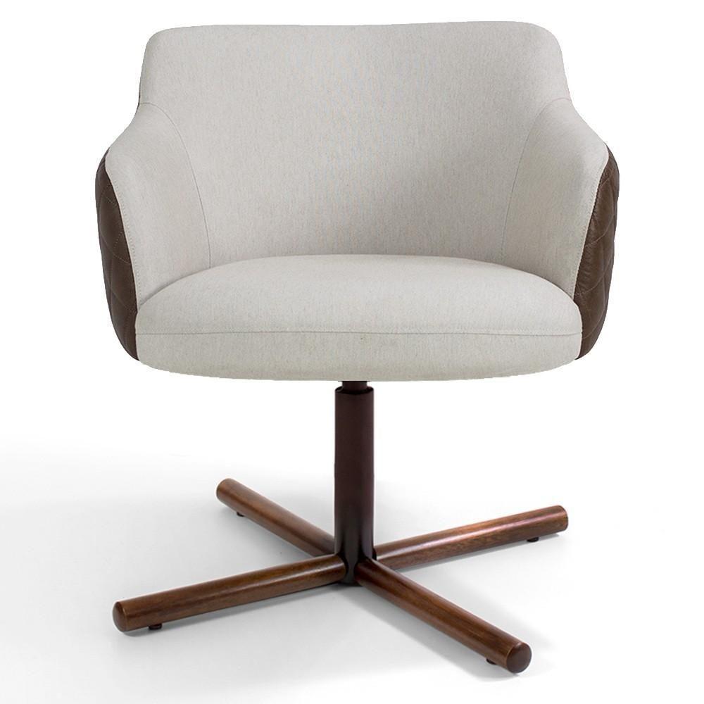 Kit 02 Poltronas Giratória Base Linho Bege Corano Marrom - 8