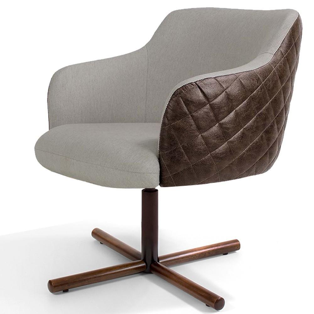 Kit 02 Poltronas Giratória Base Linho Bege Corano Marrom - 9