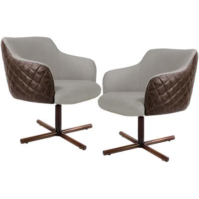 Kit 02 Poltronas Giratórias Jade D02 Linho Bege Corano Marrom Lyam Decor