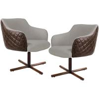 Kit 02 Poltronas Giratória Base Linho Bege Corano Marrom - 1