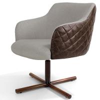 Kit 02 Poltronas Giratória Base Linho Bege Corano Marrom - 11