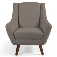 Poltrona Com Puff Pés De Madeira Veludo Bege Escuro C-68