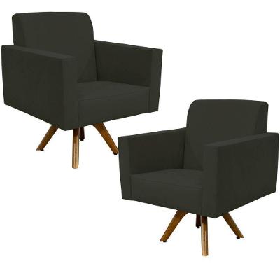 Kit 02 Poltronas Giratórias Helô L02 Suede Cinza Lyam Decor