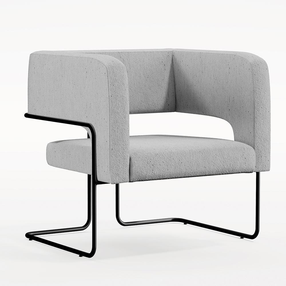 Poltrona Base De Aço Preto Linho Cinza D-315 - 1