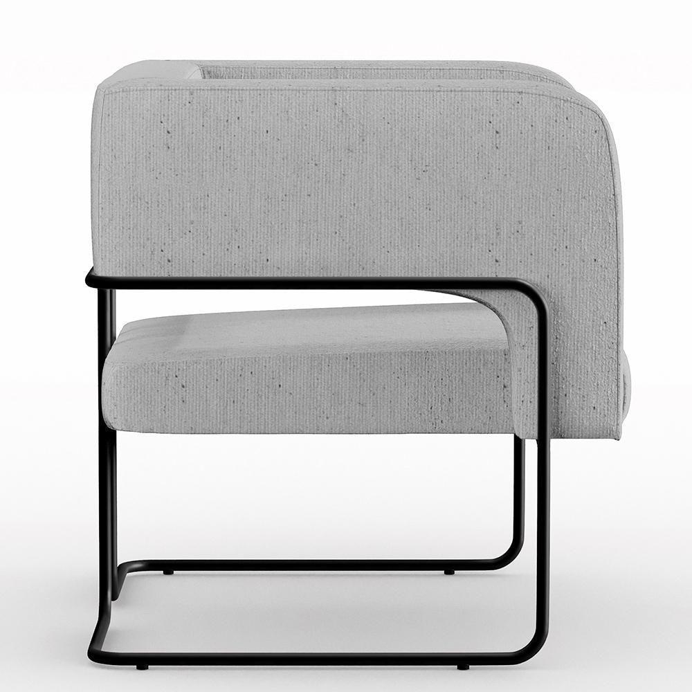 Poltrona Base De Aço Preto Linho Cinza D-315 - 3