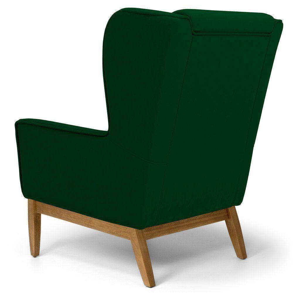 Kit 02 Poltronas Base De Madeira Veludo Verde Liso C-303 - 3