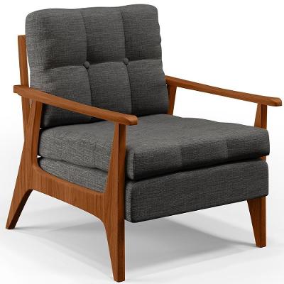 Poltrona Decorativa Emília Encosto Ripado Linho Cinza Lyam Decor