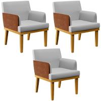 Kit 03 Poltronas Beatriz W01 Linho Cinza Camel - 28
