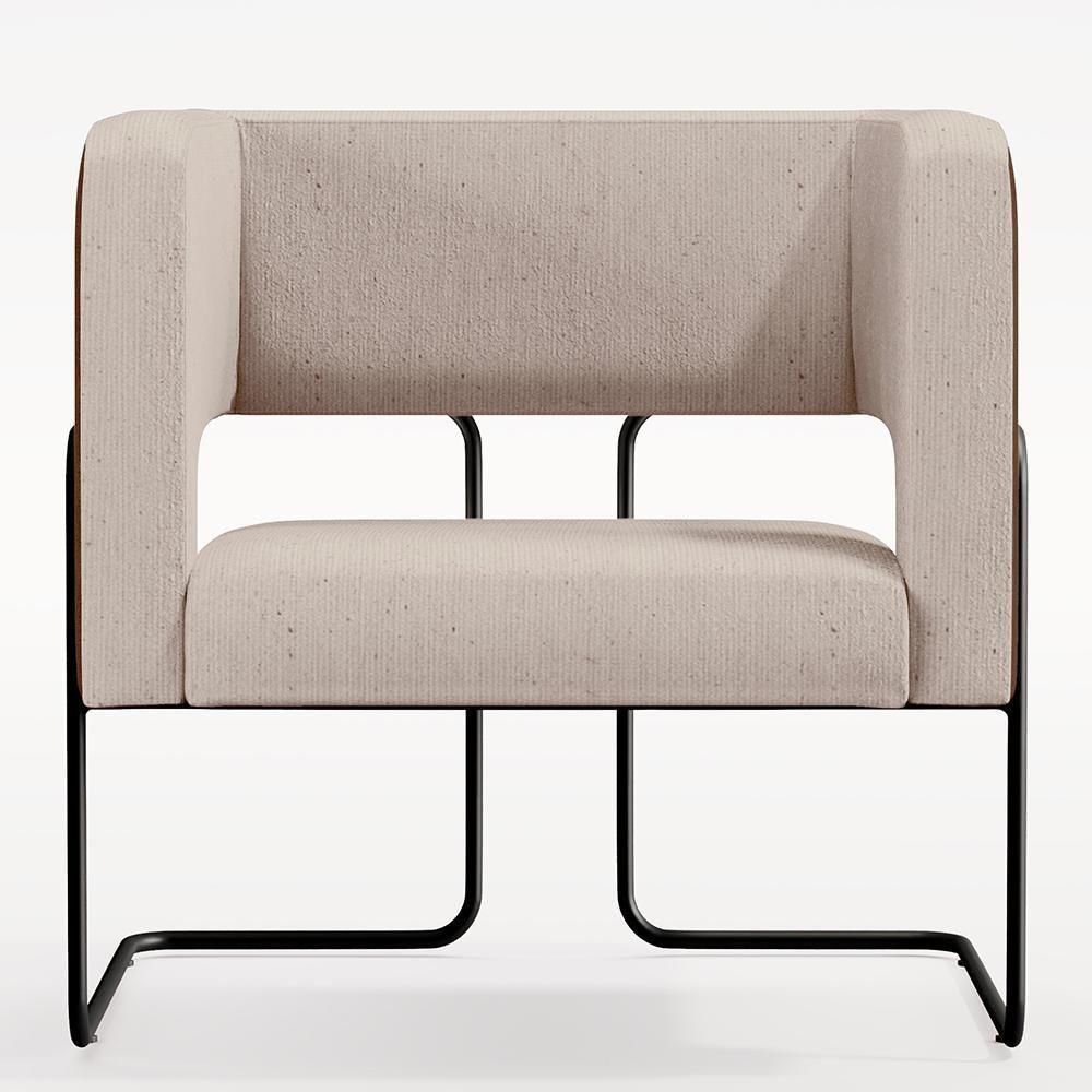 Kit 02 Poltronas Base Aço Preto Marrom B-38 Linho Bege C-107 - 4