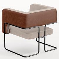 Kit 02 Poltronas Base Aço Preto Marrom B-38 Linho Bege C-107 - 2