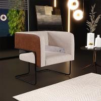 Kit 02 Poltronas Base Aço Preto Marrom B-38 Linho Bege C-107 - 8