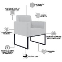 Kit 03 Poltronas Base Fixa De Metal Helô L02 Linho Cinza - 8