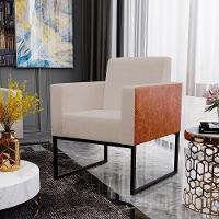 Poltrona Base Fixa De Metal Linho Bege Couríssimo Camel - 9