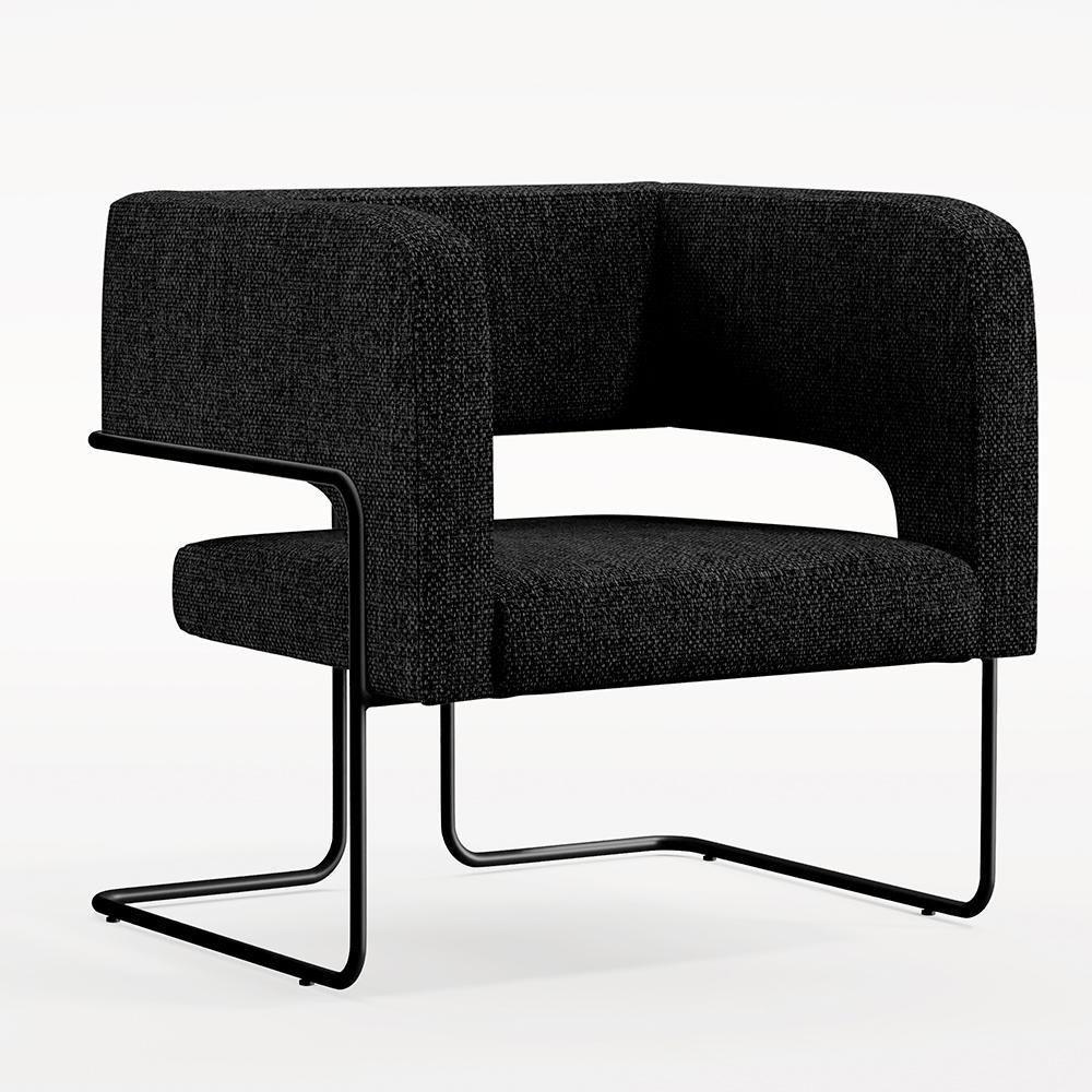 Poltrona Base De Aço Preto Linho Chumbo D-465 - 1