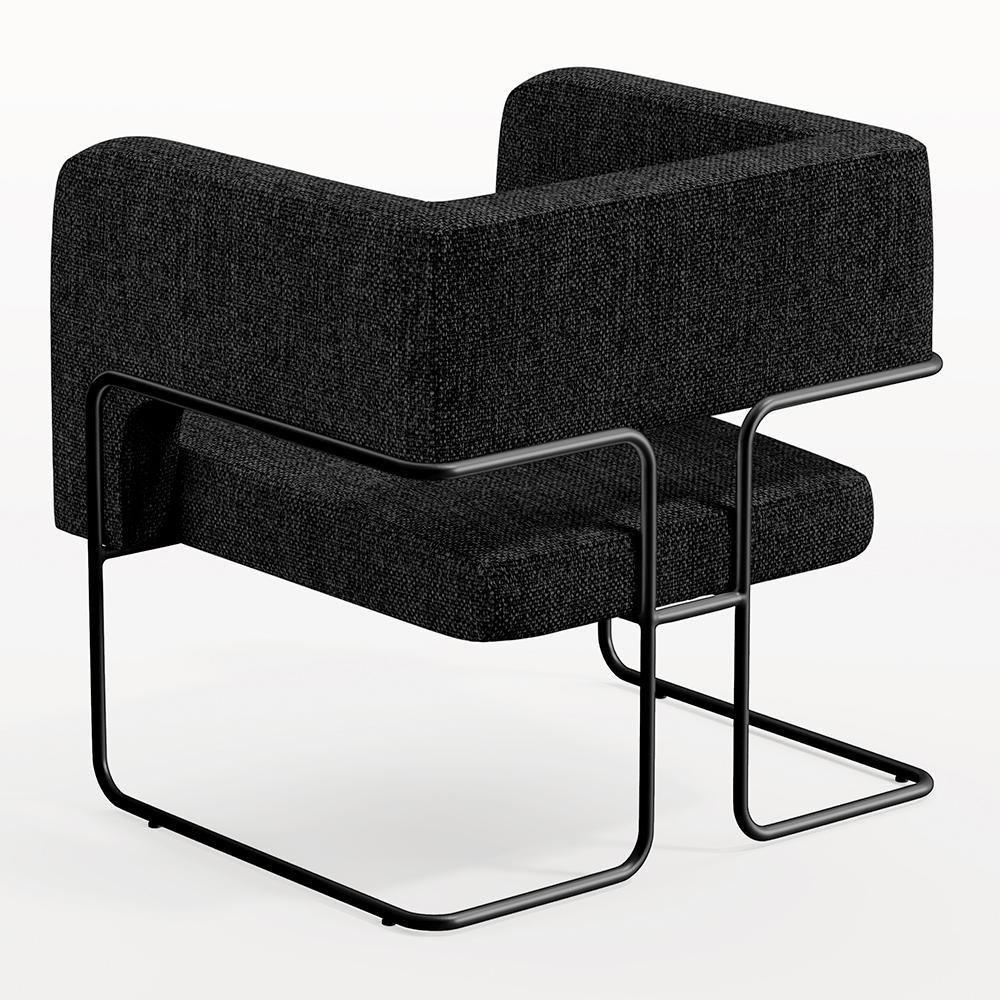 Poltrona Base De Aço Preto Linho Chumbo D-465 - 2