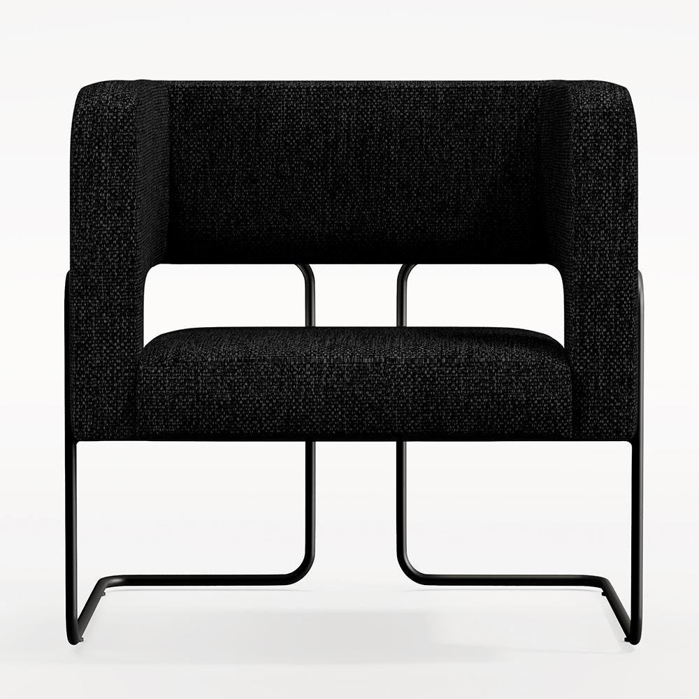 Poltrona Base De Aço Preto Linho Chumbo D-465 - 6