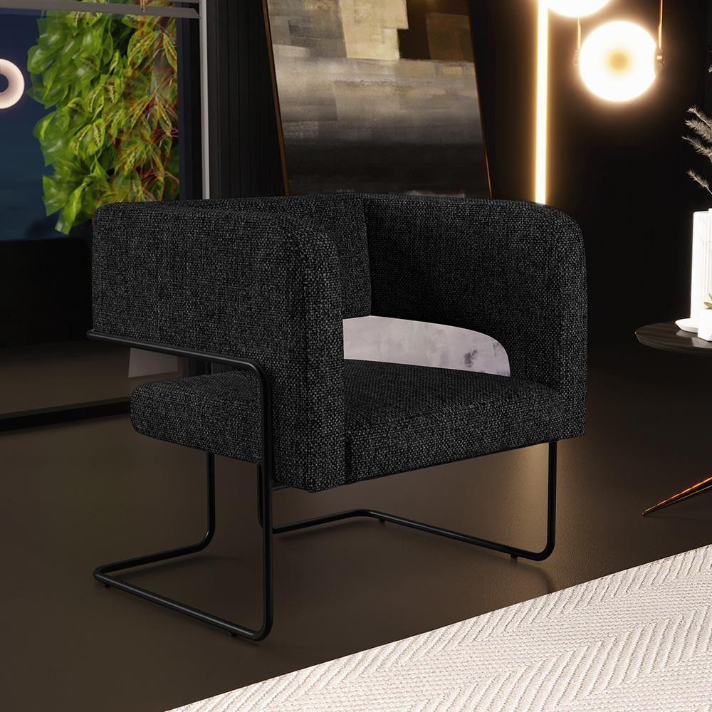 Poltrona Base De Aço Preto Linho Chumbo D-465 - 7
