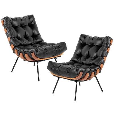 Kit 02 Poltronas Costela L04 Couro Preto Lyam Decor