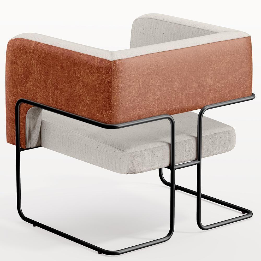 Kit 02 Poltronas Base Aço Preto Camel B-14 Linho Cru C-443 - 2