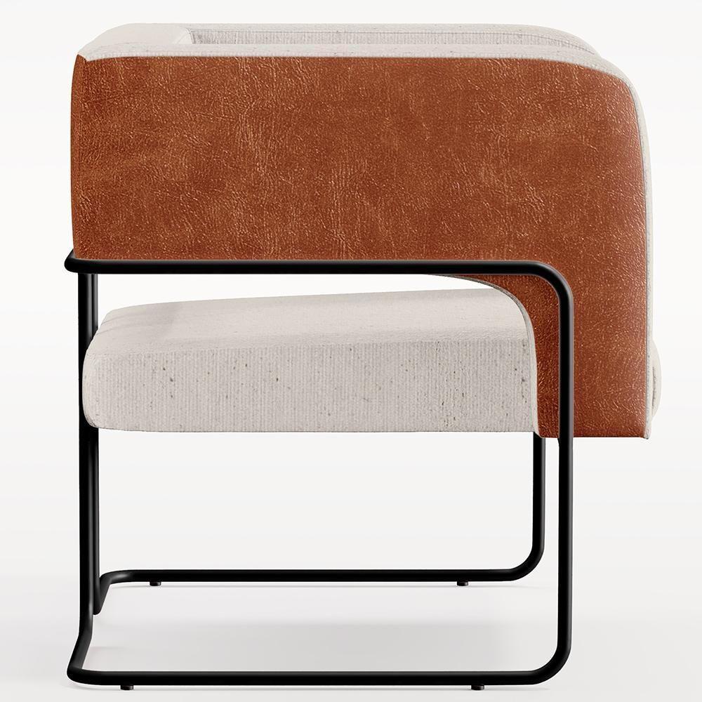 Kit 02 Poltronas Base Aço Preto Camel B-14 Linho Cru C-443 - 3