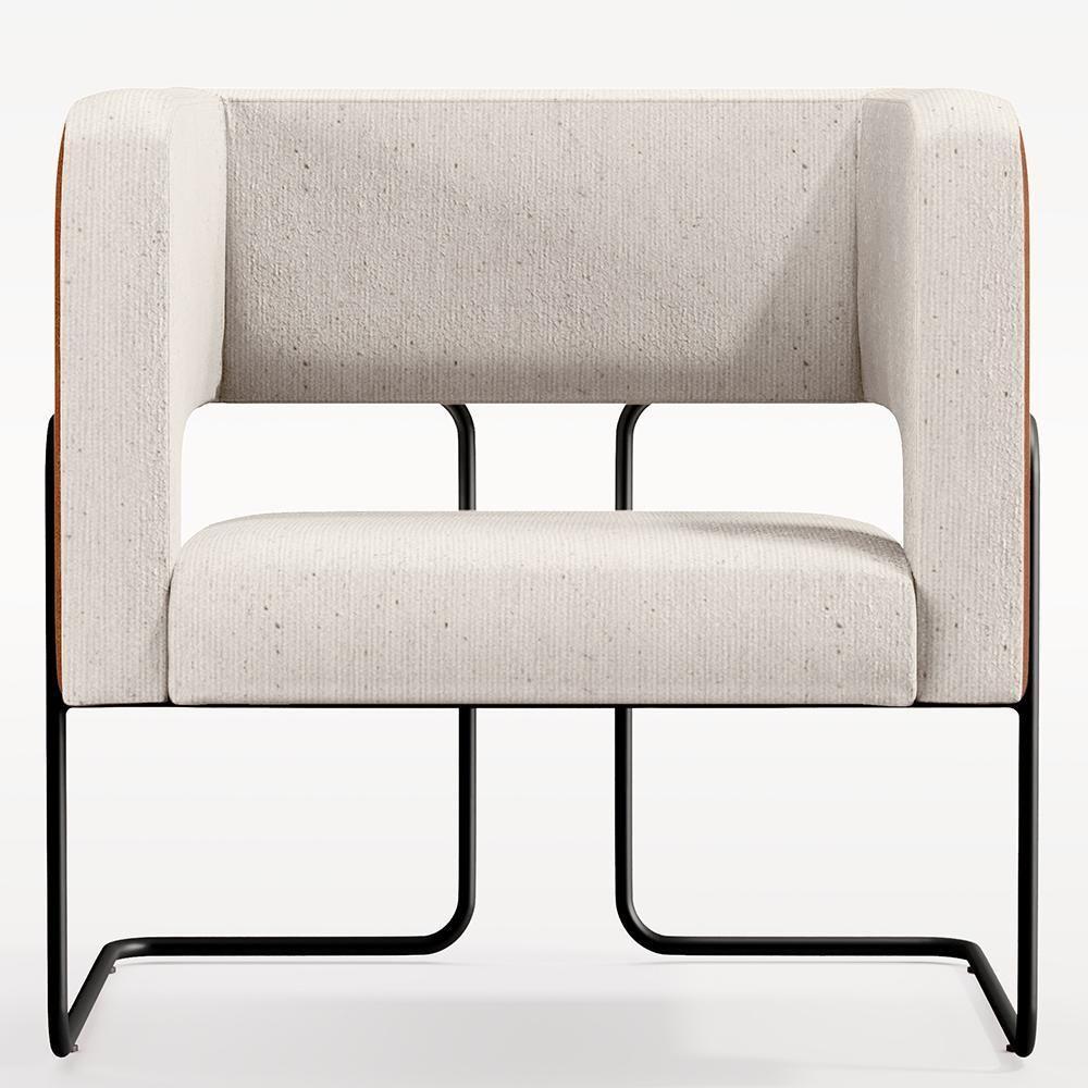 Kit 02 Poltronas Base Aço Preto Camel B-14 Linho Cru C-443 - 4