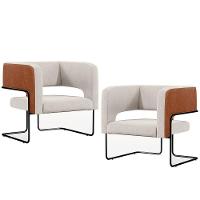 Kit 02 Poltronas Base Aço Preto Camel B-14 Linho Cru C-443 - 1