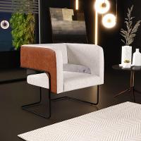 Kit 02 Poltronas Base Aço Preto Camel B-14 Linho Cru C-443 - 15