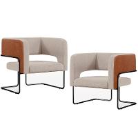 Kit 02 Poltronas Base Aço Preto Camel B-14 Linho Bege C-107 - 1