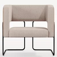 Kit 02 Poltronas Base Aço Preto Camel B-14 Linho Bege C-107