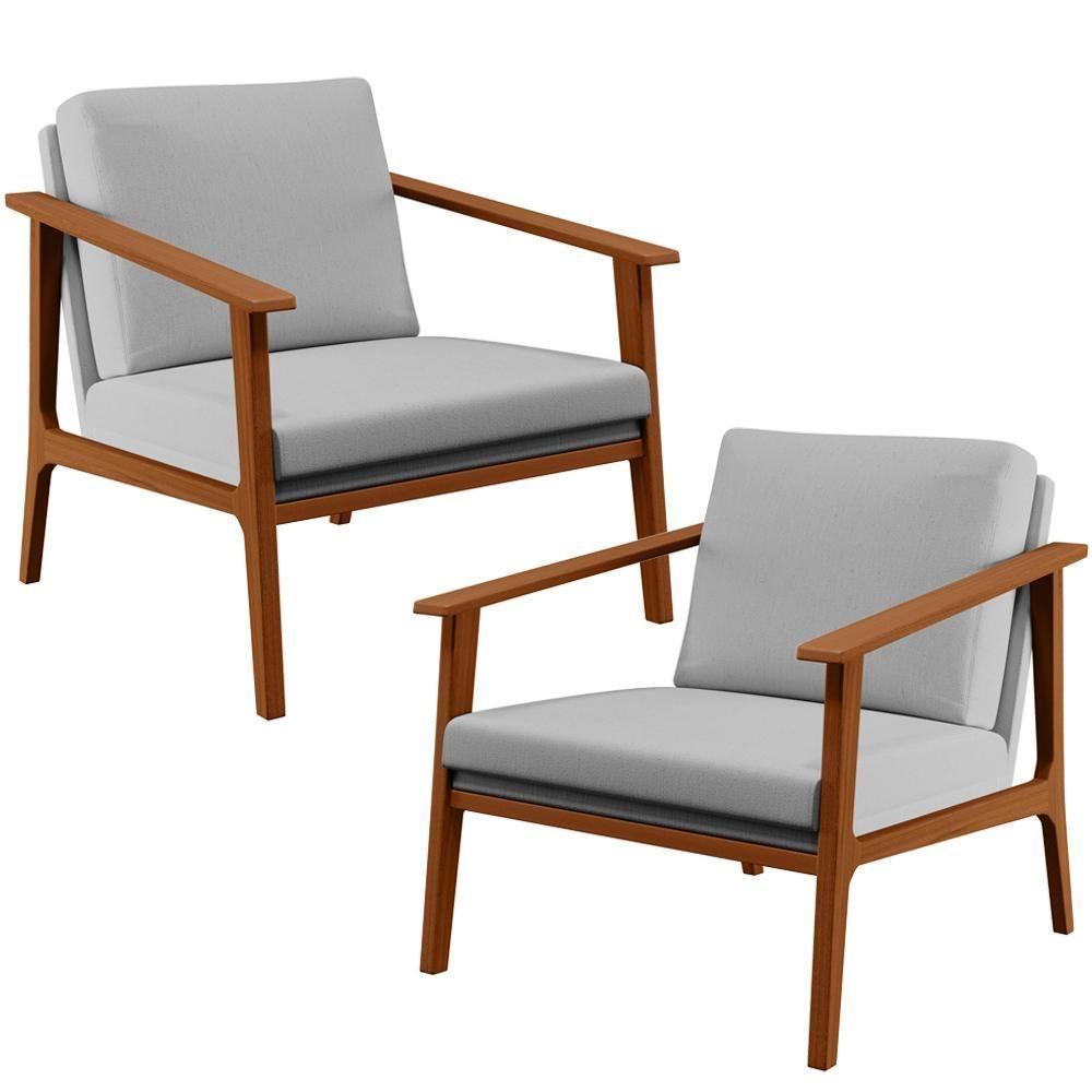 Kit 02 Poltronas Para Sala De Estar Petra B04 Linho Cinza - 1