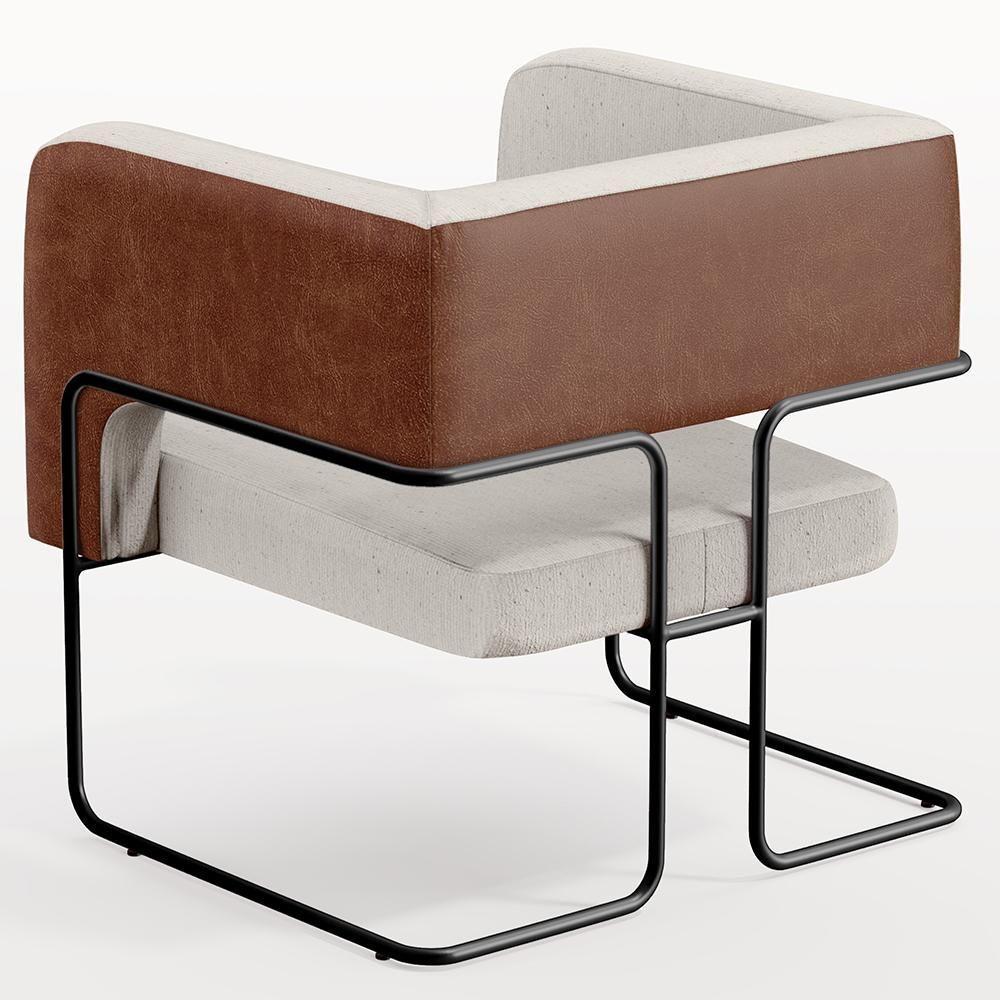 Kit 02 Poltronas Base Aço Preto Marrom B-38 Linho Cru C-443 - 2