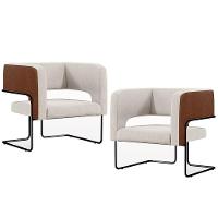 Kit 02 Poltronas Base Aço Preto Marrom B-38 Linho Cru C-443 - 1