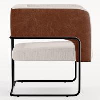 Kit 02 Poltronas Base Aço Preto Marrom B-38 Linho Cru C-443 - 7