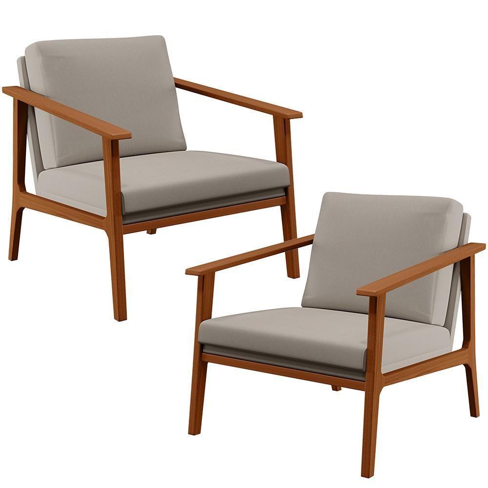 Kit 02 Poltronas Para Sala De Estar Petra B04 Linho Bege - 1