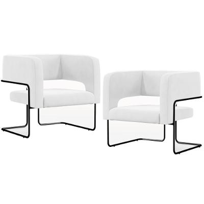 Kit 2 Poltronas Decorativas Scarlett D02 Corano Branco Branco Preto Lyam Decor