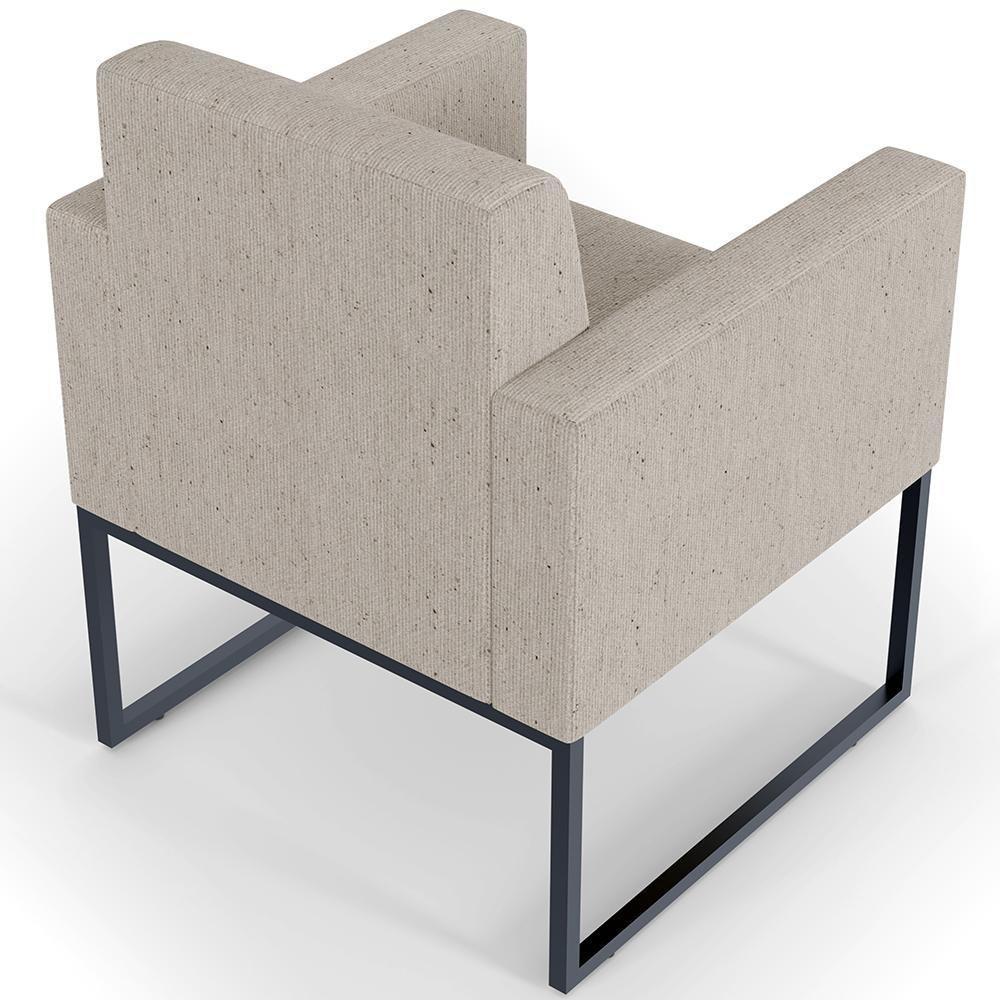 Kit 03 Poltronas Base Fixa De Metal Helô L02 Linho Bege - 3