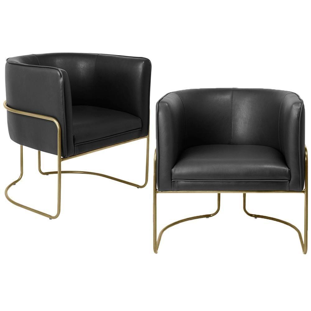 Kit 02 Poltronas Base De Aço Bronze Corano Preto Fosco B-97 - 1