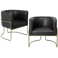 Kit 02 Poltronas Base De Aço Bronze Corano Preto Fosco B-97 - 1