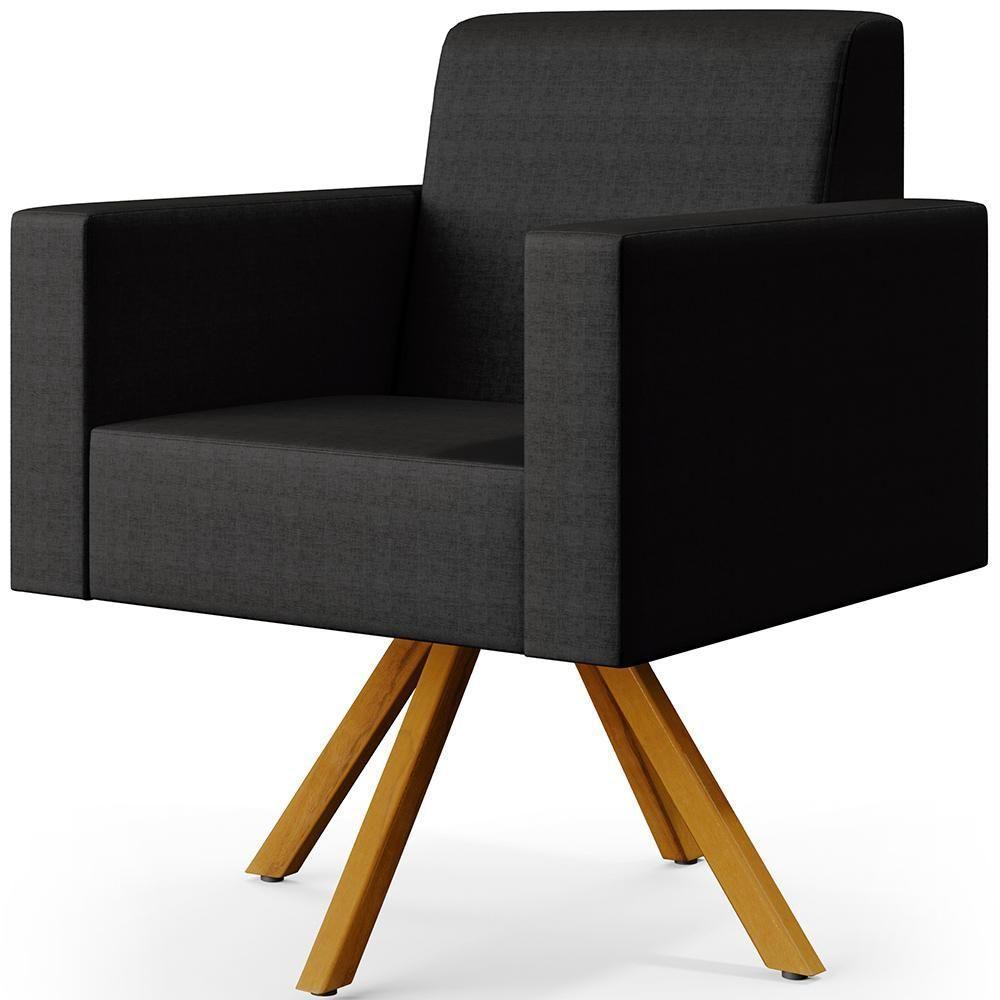 Poltrona Giratória Base De Madeira Facto Preto Metalizado - 1