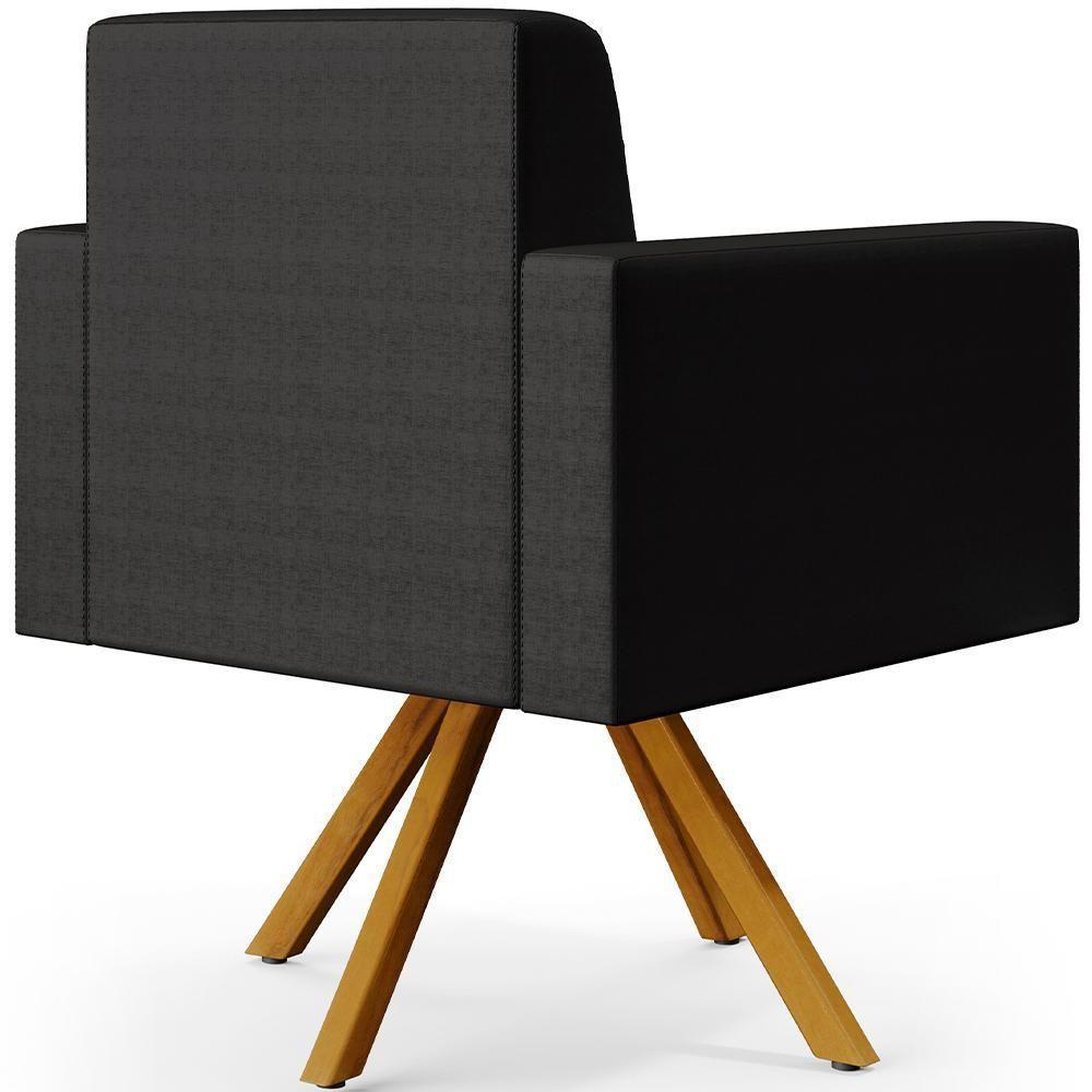 Poltrona Giratória Base De Madeira Facto Preto Metalizado - 3